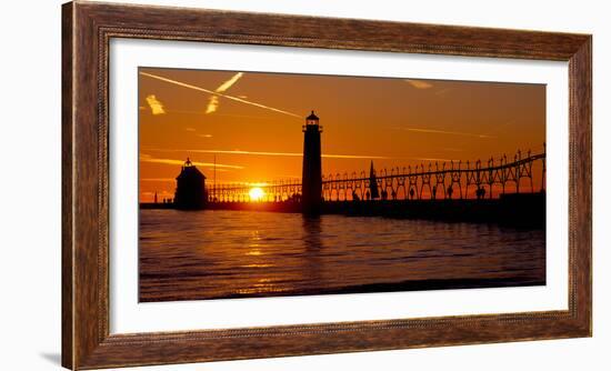 Grand Haven Lighthouse at Sunset, Grand Haven, Michigan, USA-null-Framed Photographic Print