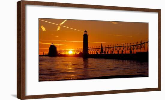 Grand Haven Lighthouse at Sunset, Grand Haven, Michigan, USA-null-Framed Photographic Print