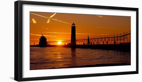 Grand Haven Lighthouse at Sunset, Grand Haven, Michigan, USA-null-Framed Photographic Print