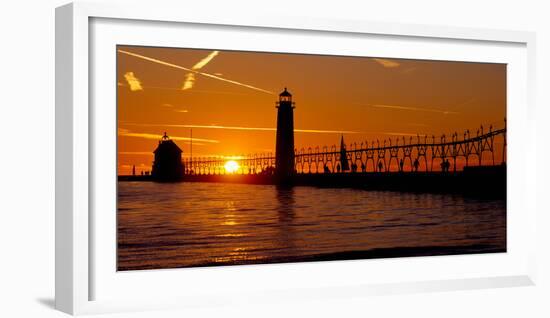 Grand Haven Lighthouse at Sunset, Grand Haven, Michigan, USA-null-Framed Photographic Print