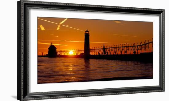 Grand Haven Lighthouse at Sunset, Grand Haven, Michigan, USA-null-Framed Photographic Print