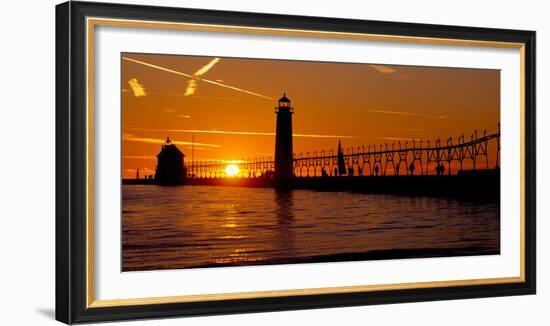 Grand Haven Lighthouse at Sunset, Grand Haven, Michigan, USA-null-Framed Photographic Print