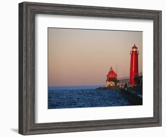 Grand Haven Lighthouse on Lake Michigan, Grand Haven, Michigan, USA-Michael Snell-Framed Photographic Print