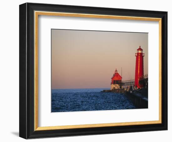 Grand Haven Lighthouse on Lake Michigan, Grand Haven, Michigan, USA-Michael Snell-Framed Photographic Print