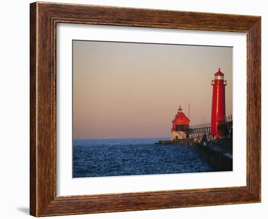 Grand Haven Lighthouse on Lake Michigan, Grand Haven, Michigan, USA-Michael Snell-Framed Photographic Print