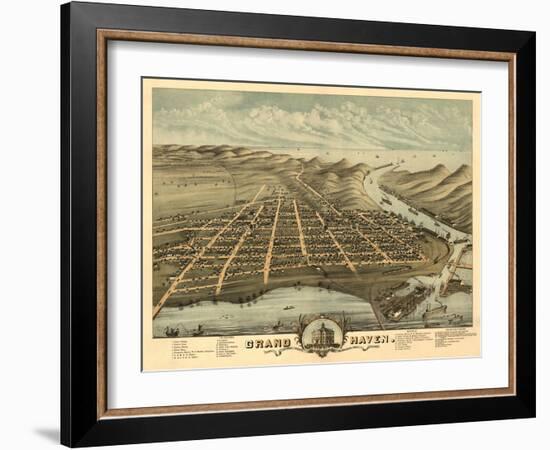 Grand Haven, Michigan - Panoramic Map-Lantern Press-Framed Art Print