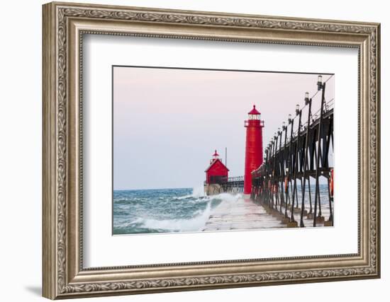 Grand Haven South Pier Lighthouse at Sunrise on Lake Michigan, Ottawa County, Grand Haven, Michigan-Richard and Susan Day-Framed Photographic Print