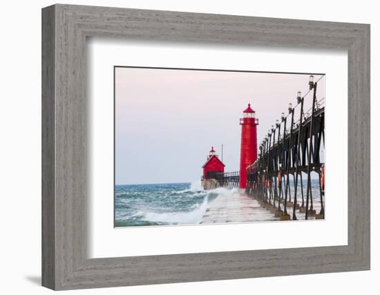 Grand Haven South Pier Lighthouse at Sunrise on Lake Michigan, Ottawa County, Grand Haven, Michigan-Richard and Susan Day-Framed Photographic Print