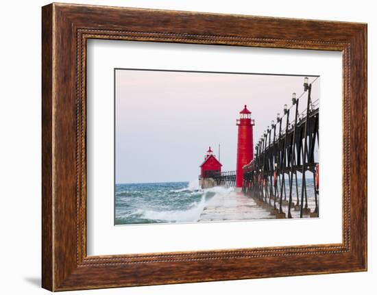 Grand Haven South Pier Lighthouse at Sunrise on Lake Michigan, Ottawa County, Grand Haven, Michigan-Richard and Susan Day-Framed Photographic Print