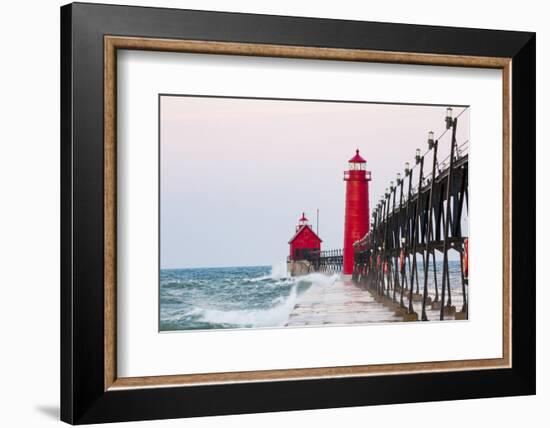 Grand Haven South Pier Lighthouse at Sunrise on Lake Michigan, Ottawa County, Grand Haven, Michigan-Richard and Susan Day-Framed Photographic Print