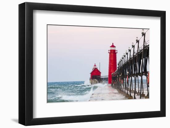 Grand Haven South Pier Lighthouse at Sunrise on Lake Michigan, Ottawa County, Grand Haven, Michigan-Richard and Susan Day-Framed Photographic Print