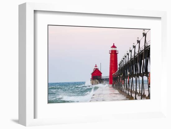 Grand Haven South Pier Lighthouse at Sunrise on Lake Michigan, Ottawa County, Grand Haven, Michigan-Richard and Susan Day-Framed Photographic Print