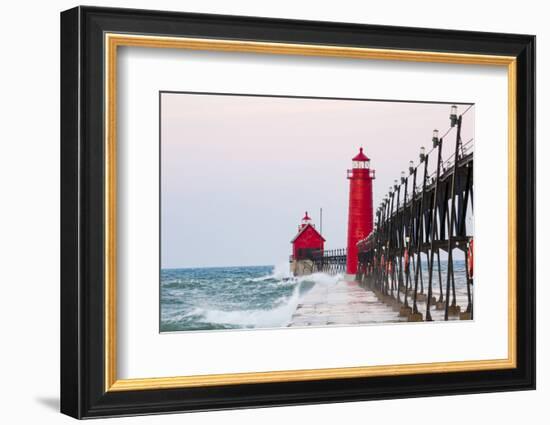 Grand Haven South Pier Lighthouse at Sunrise on Lake Michigan, Ottawa County, Grand Haven, Michigan-Richard and Susan Day-Framed Photographic Print