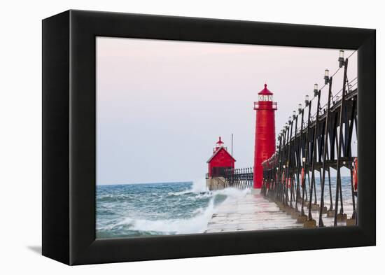 Grand Haven South Pier Lighthouse at Sunrise on Lake Michigan, Ottawa County, Grand Haven, Michigan-Richard and Susan Day-Framed Premier Image Canvas