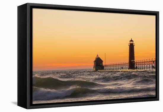 Grand Haven South Pier Lighthouse at Sunset on Lake Michigan, Ottawa County, Grand Haven, Mi-Richard and Susan Day-Framed Premier Image Canvas