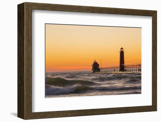 Grand Haven South Pier Lighthouse at Sunset on Lake Michigan, Ottawa County, Grand Haven, Mi-Richard and Susan Day-Framed Photographic Print