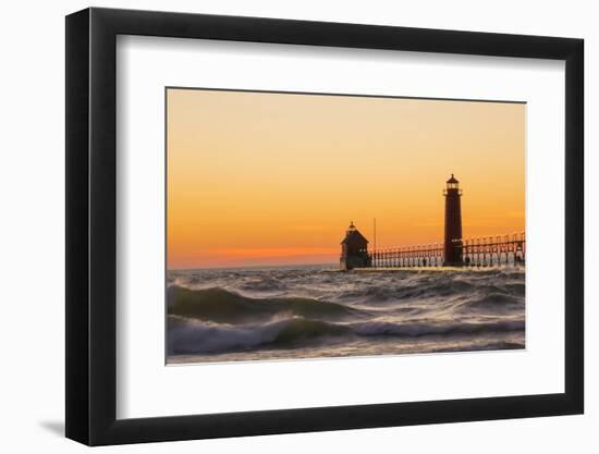 Grand Haven South Pier Lighthouse at Sunset on Lake Michigan, Ottawa County, Grand Haven, Mi-Richard and Susan Day-Framed Photographic Print