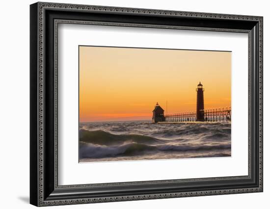 Grand Haven South Pier Lighthouse at Sunset on Lake Michigan, Ottawa County, Grand Haven, Mi-Richard and Susan Day-Framed Photographic Print