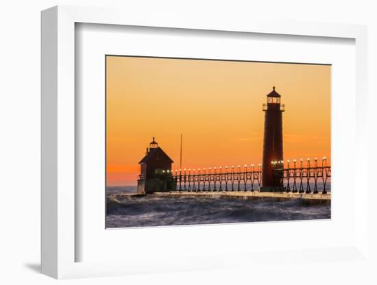 Grand Haven South Pier Lighthouse at Sunset on Lake Michigan, Ottawa County, Grand Haven, Michigan-Richard and Susan Day-Framed Photographic Print