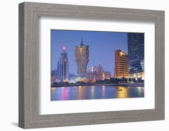 Grand Lisboa and Wynn Hotel and Casino at Dusk, Macau, China, Asia-Ian Trower-Framed Photographic Print