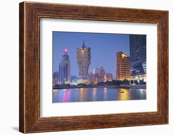 Grand Lisboa and Wynn Hotel and Casino at Dusk, Macau, China, Asia-Ian Trower-Framed Photographic Print