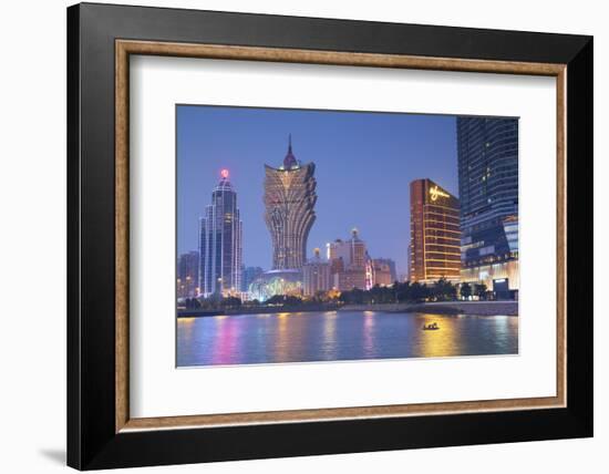 Grand Lisboa and Wynn Hotel and Casino at Dusk, Macau, China, Asia-Ian Trower-Framed Photographic Print