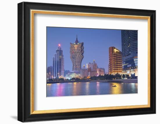 Grand Lisboa and Wynn Hotel and Casino at Dusk, Macau, China, Asia-Ian Trower-Framed Photographic Print