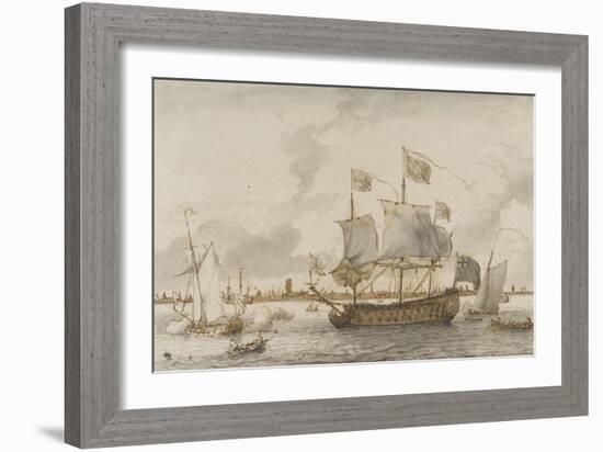 Grand navire anglais sur une rivière-Ludolf Backhuysen-Framed Giclee Print