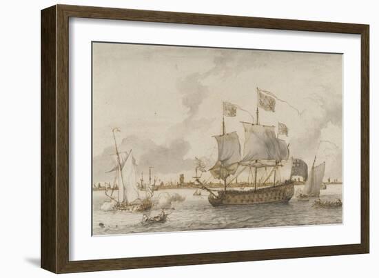 Grand navire anglais sur une rivière-Ludolf Backhuysen-Framed Giclee Print