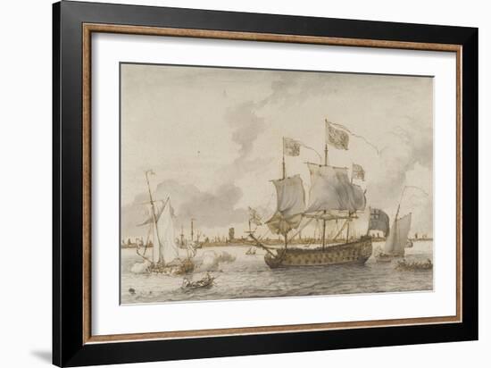Grand navire anglais sur une rivière-Ludolf Backhuysen-Framed Giclee Print