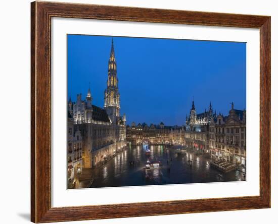 Grand Place Dusk, UNESCO World Heritage Site, Brussels, Belgium, Europe-Charles Bowman-Framed Photographic Print