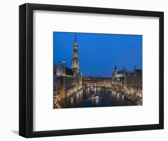 Grand Place Dusk, UNESCO World Heritage Site, Brussels, Belgium, Europe-Charles Bowman-Framed Photographic Print