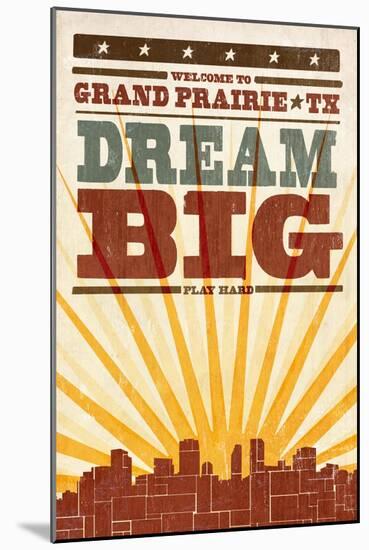 Grand Prairie, Texas - Skyline and Sunburst Screenprint Style-Lantern Press-Mounted Art Print