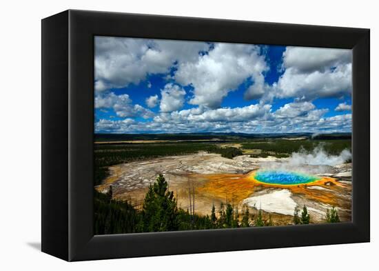 Grand Prismatic Pool at Yellowstone National Park with Blue Sky and Puffy Clouds-eric1513-Framed Premier Image Canvas