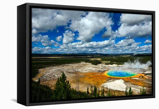 Grand Prismatic Pool at Yellowstone National Park with Blue Sky and Puffy Clouds-eric1513-Framed Premier Image Canvas