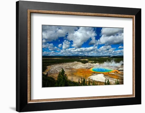 Grand Prismatic Pool at Yellowstone National Park with Blue Sky and Puffy Clouds-eric1513-Framed Photographic Print