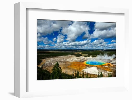 Grand Prismatic Pool at Yellowstone National Park with Blue Sky and Puffy Clouds-eric1513-Framed Photographic Print