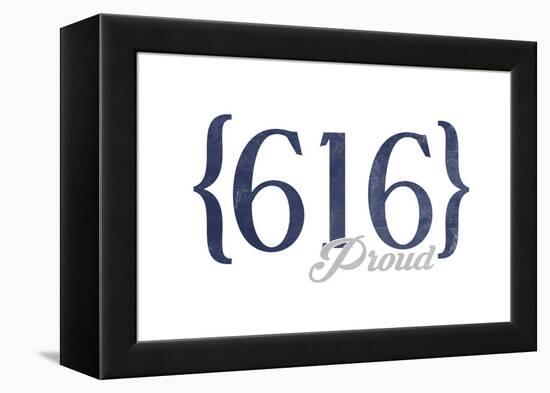 Grand Rapids, Michigan - 616 Area Code (Blue)-Lantern Press-Framed Stretched Canvas