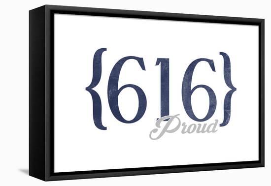 Grand Rapids, Michigan - 616 Area Code (Blue)-Lantern Press-Framed Stretched Canvas