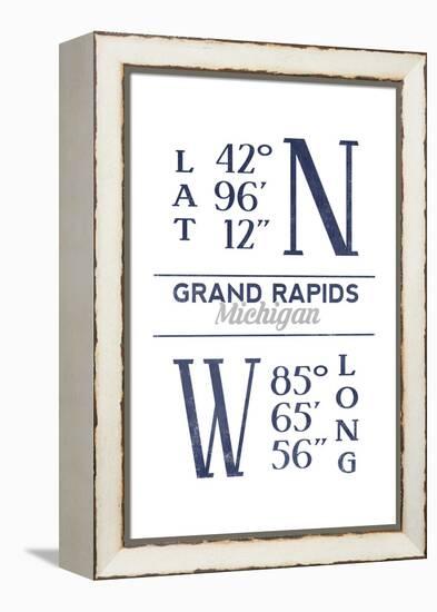 Grand Rapids, Michigan - Latitude and Longitude (Blue)-Lantern Press-Framed Stretched Canvas