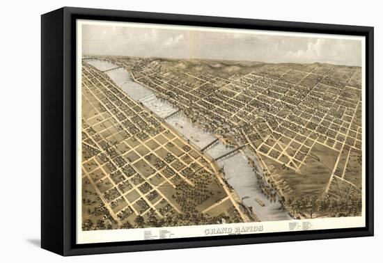 Grand Rapids, Michigan - Panoramic Map-Lantern Press-Framed Stretched Canvas