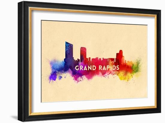 Grand Rapids, Michigan - Skyline Abstract-Lantern Press-Framed Art Print