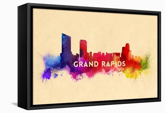 Grand Rapids, Michigan - Skyline Abstract-Lantern Press-Framed Stretched Canvas