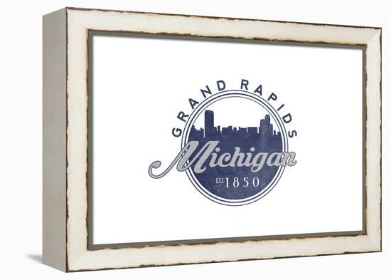 Grand Rapids, Michigan - Skyline Seal (Blue)-Lantern Press-Framed Stretched Canvas