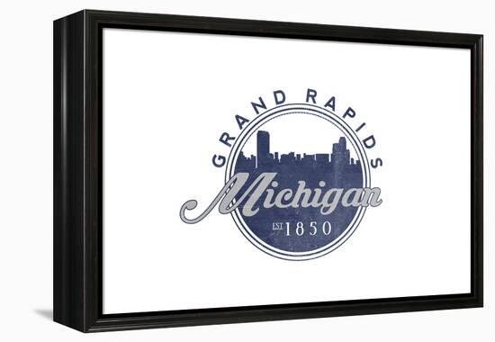 Grand Rapids, Michigan - Skyline Seal (Blue)-Lantern Press-Framed Stretched Canvas