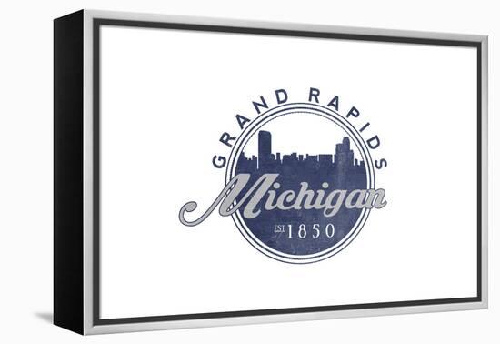 Grand Rapids, Michigan - Skyline Seal (Blue)-Lantern Press-Framed Stretched Canvas
