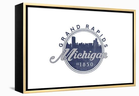 Grand Rapids, Michigan - Skyline Seal (Blue)-Lantern Press-Framed Stretched Canvas