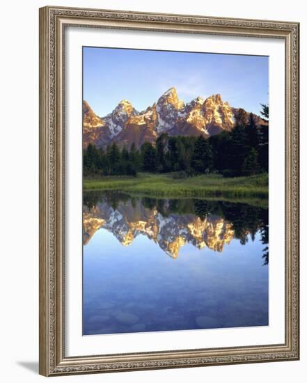 Grand Teton Mountains Reflecting in the Snake River at Sunrise, Grand Teton National Park, Wyoming-Christopher Talbot Frank-Framed Photographic Print