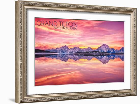 Grand Teton National Park, Wyoming - Sunset and Jackson Lake-Lantern Press-Framed Art Print