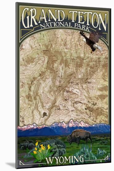 Grand Teton National Park, Wyoming - Topographical Map-Lantern Press-Mounted Art Print